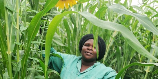 Phumelele Hlongwane auf ihrem Feld in Südafrika