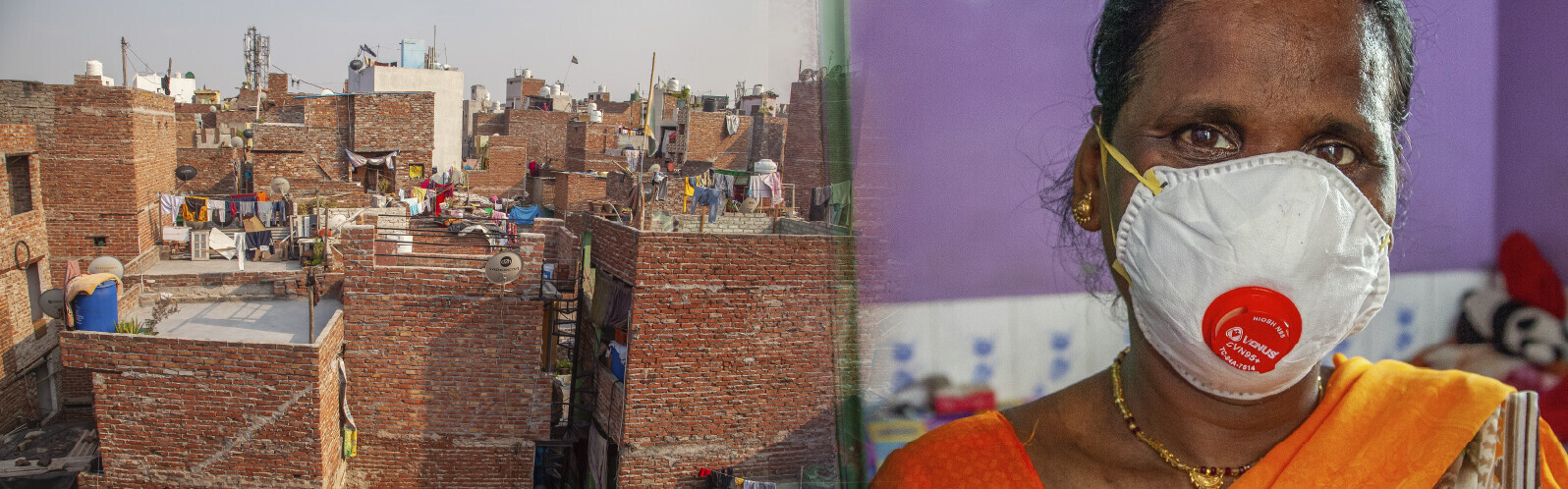 Eine Helferin von World Vision leistet in den Slums von Delhi Corona-Nothilfe