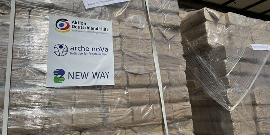 Hilfslieferung von Holzbriketts in der Ostukraine 