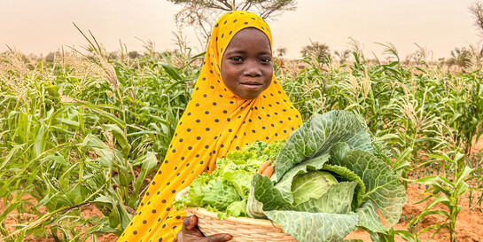 Mädchen im Feld mit Erntekorb