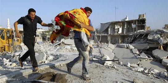 Zerstörung und Flucht in Azaz, Syrien