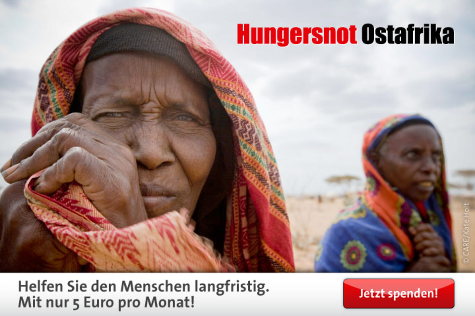 Von der schlimmen Dürrekatastrophe in Ostafrika sind 12 Millionen Menschen betroffen. Tausende stehen vor dem Hungertod.  15 Hilfsorganisationen von Aktion Deutschland Hilft kämpfen täglich um ihr Überleben und leisten Nothilfe. Mit einer monatlichen Spen