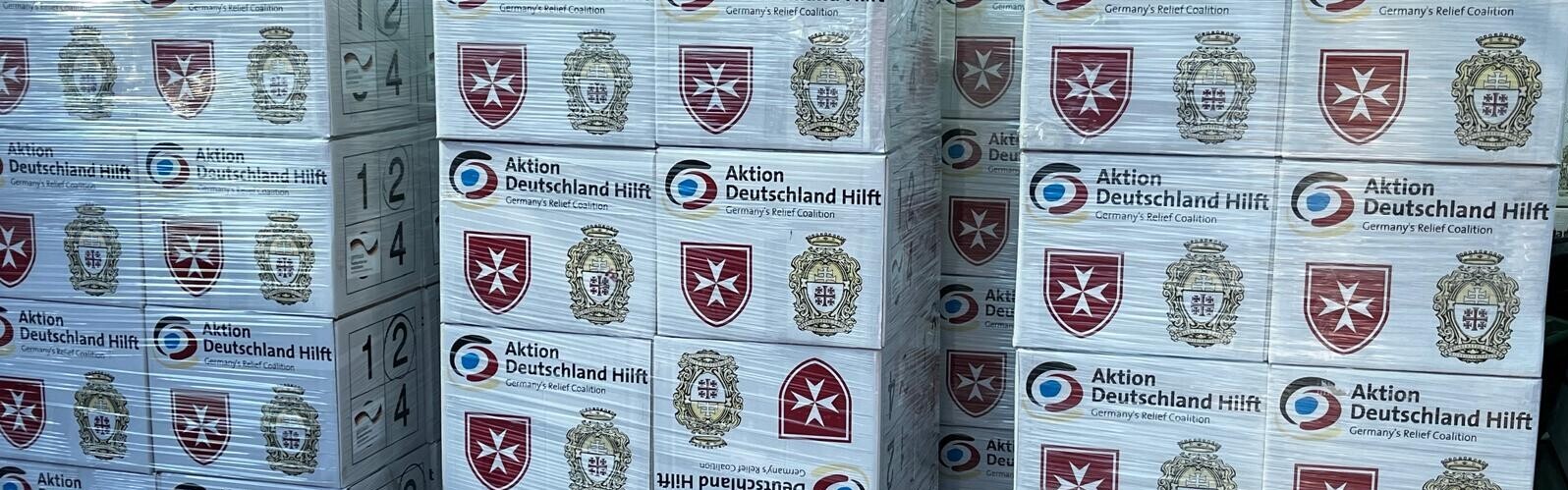 Hilfsgüter von Malteser International & Aktion Deutschland Hift für Menschen in Gaza