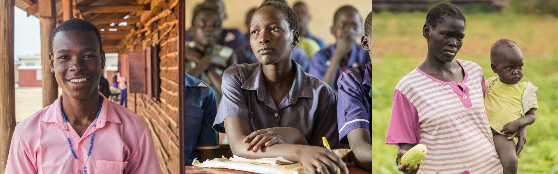 Drei Menschen mit den Namen Khamis, Luk und Rebecca sind Betroffene des Konfliktes im Südsudan.