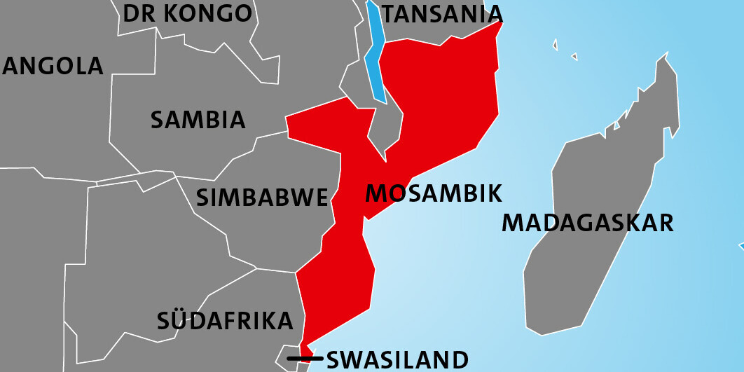 Lage von Mosambik in Afrika
