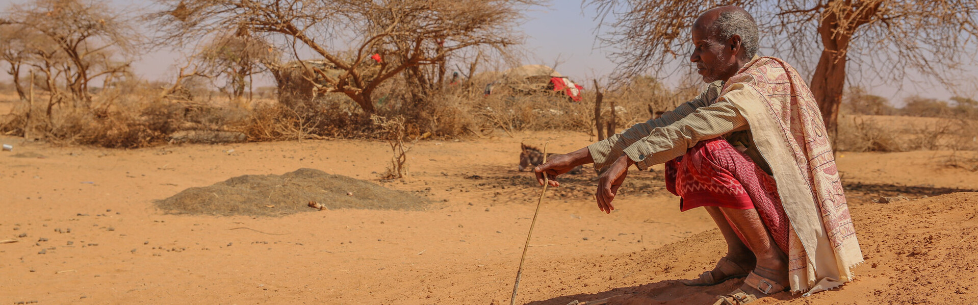 Ein Mann in Somalia, wo Dürre die Lebensgrundlage von Millionen Menschen zerstört.