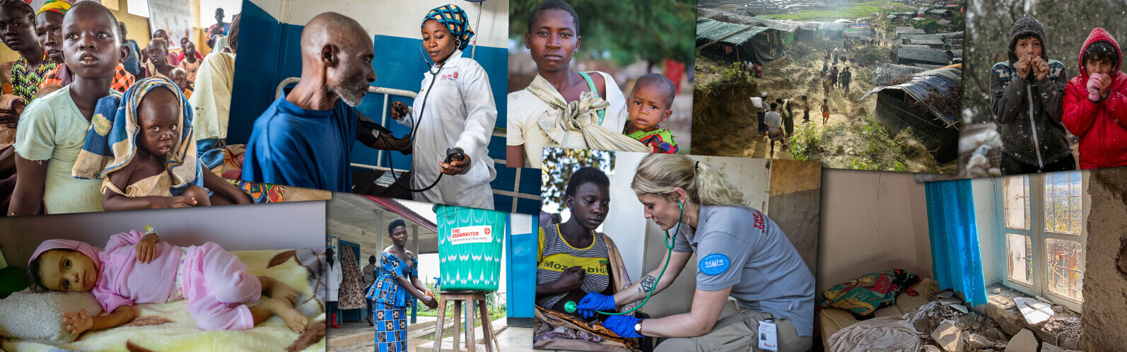 Collage von Bildern humanitärer Einsatzfälle weltweit