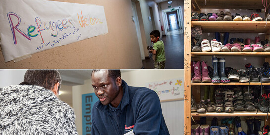 Collage mit Bildern zur Flüchtlingshilfe der Johanniter in Deutschland 2015