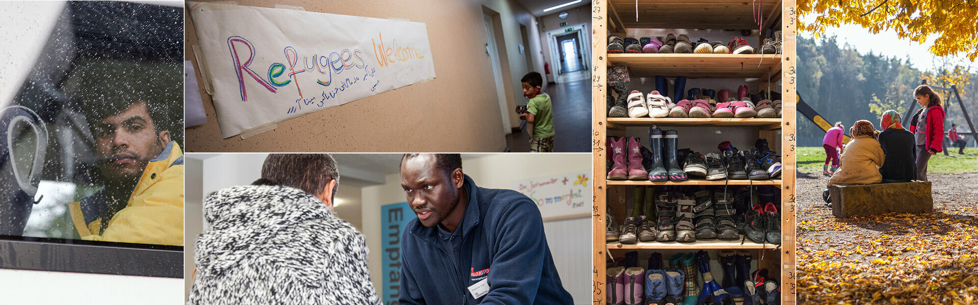Collage mit Bildern zur Flüchtlingshilfe der Johanniter in Deutschland in 2015 (Archivbilder)