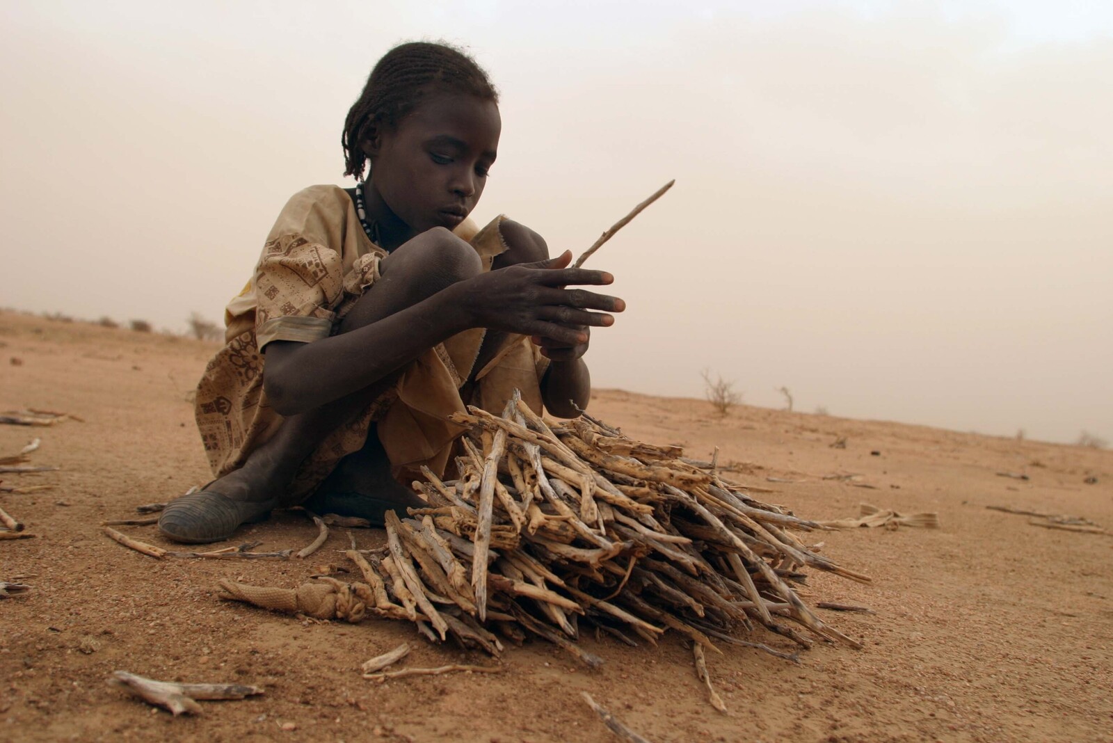 Ein Mädchen sucht Feuerholz währen einer Dürre im Tschad. Die Menschen leiden unter der Trockenheit.