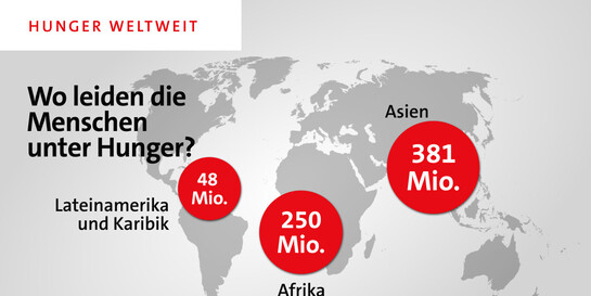 Die Infografik zeigt, wo die meisten Menschen auf der Welt hungern