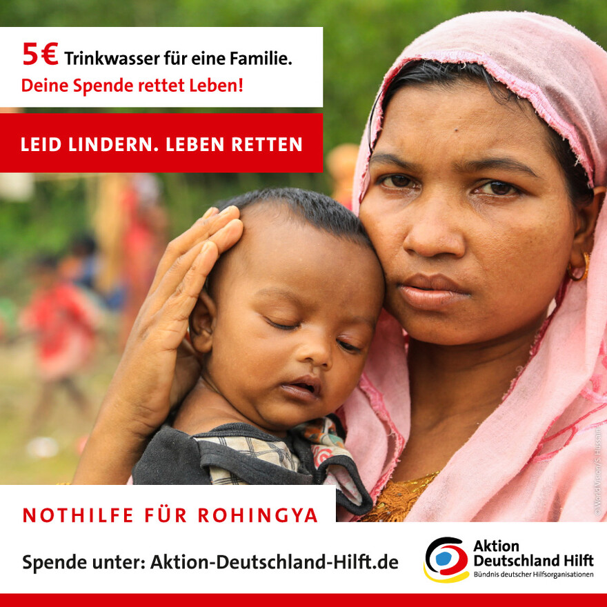 Diese Mutter und ihr Kind gehören zu den Hunderttausenden in Bangladesch und Myanmar, die Hilfe benötigen. Diese Mutter und ihr Kind gehören zu den Hunderttausenden in Bangladesch und Myanmar, die Hilfe benötigen.
