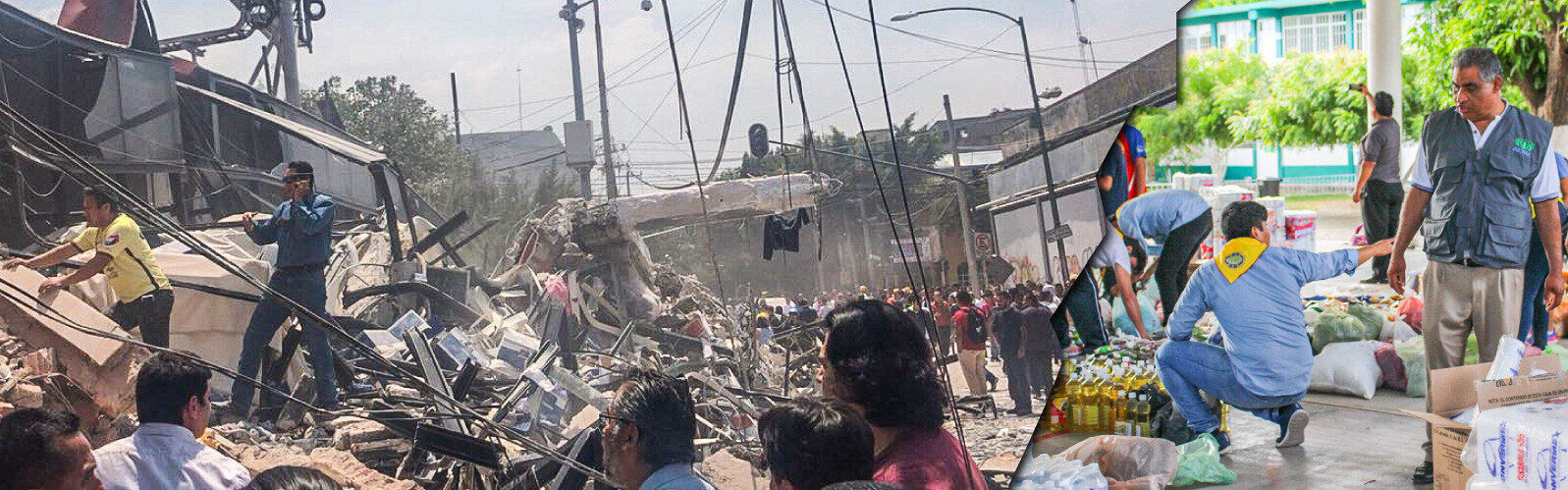 Menschen stehen vor Häuserruinen in Mexiko nach dem Erdbeben