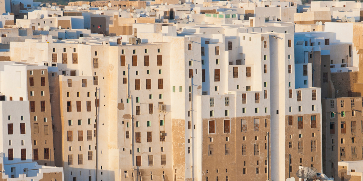 Ansicht der Altstadt von Shibam, dem sogenannten "Manhattan der Wüste"