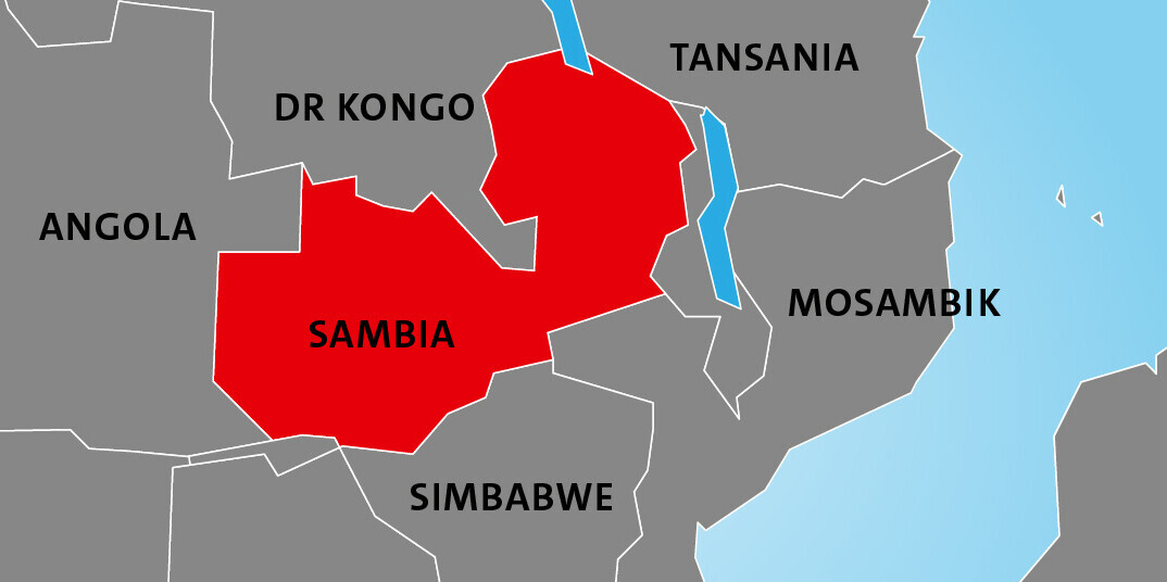 Die Lage von Sambia in Afrika