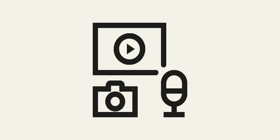 Icons für Laptop, Kamera und Mikrofon