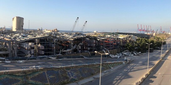 Der Hafen von Beirut, Libanon, nach den schweren Explosionen