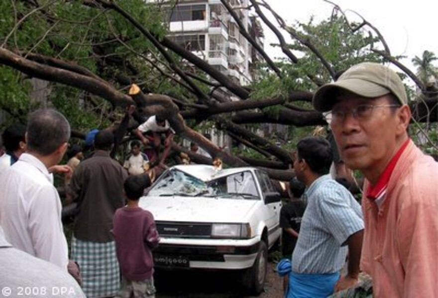 Zyklon Myanmar: Vom Baum zerstörtes Auto