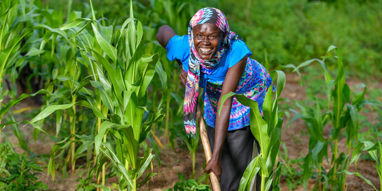 Edna Tumalu auf ihrem Feld in Uganda