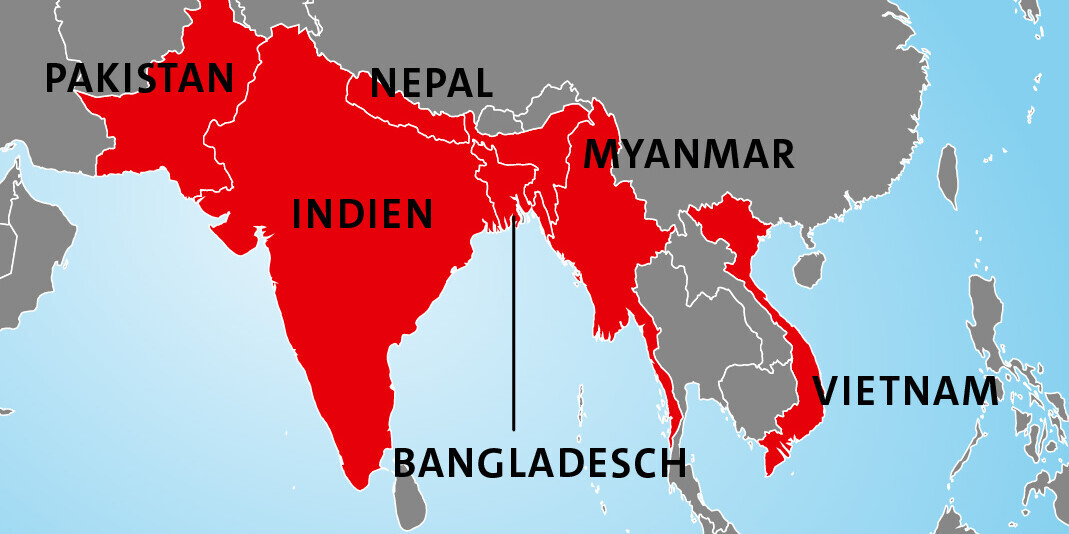 Karte Überschwemmungen Myanmar/Südasien