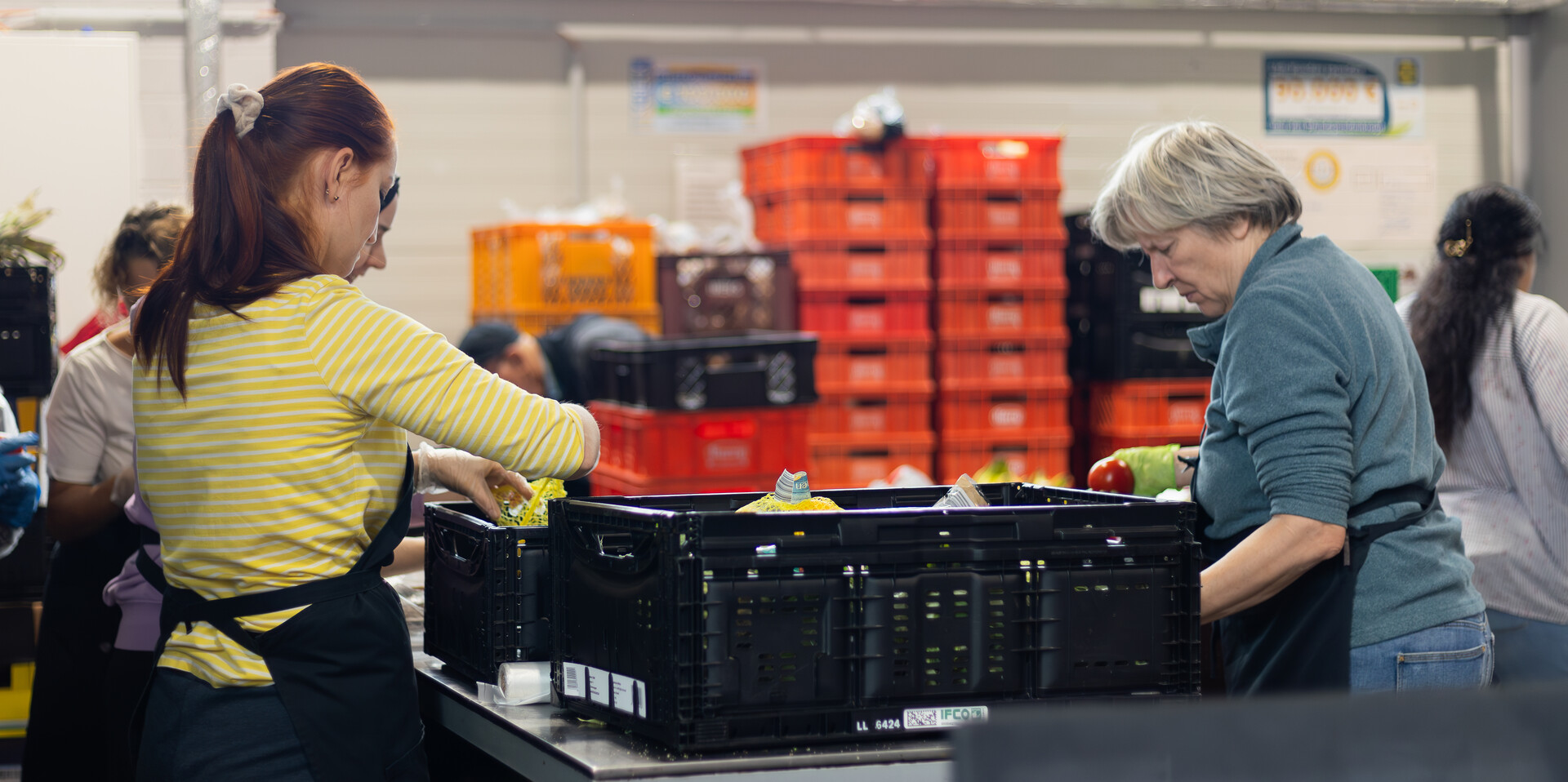 Helfer:innen der Tafeln NRW verpacken Lebensmittel Helfer:innen der Tafeln NRW verpacken Lebensmittel