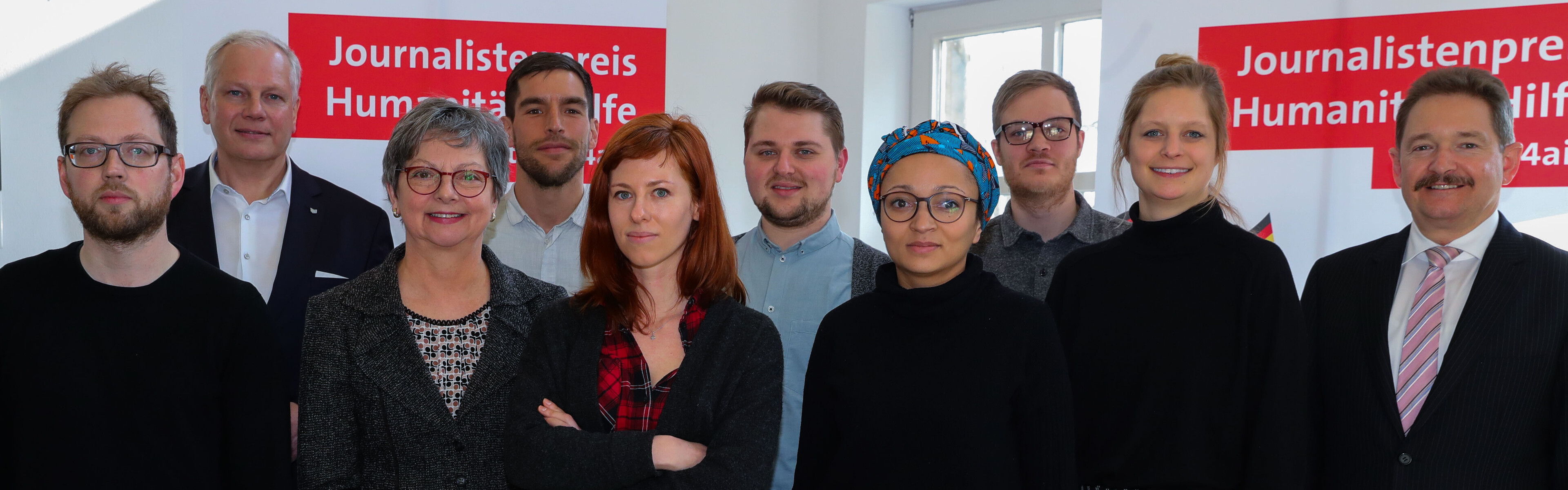 Gruppenfoto von der Auftaktveranstaltung zum "Journalistenpreis Humanitäre Hilfe" 2018.