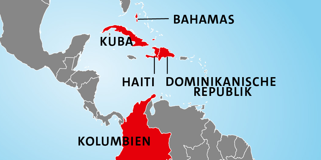 Die betroffenen Länder auf der Einsatzfallkarte des Hurrikan Matthew