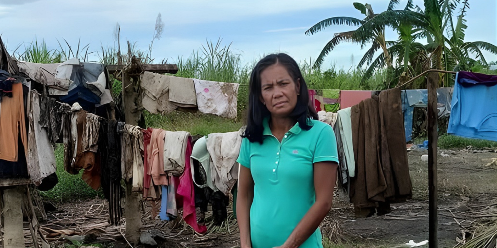 Ein Bild von Elecel beim Trocknen ihrer Kleidung nach dem Taifun auf den Philippinen Ein Bild von Elecel beim Trocknen ihrer Kleidung nach dem Taifun auf den Philippinen