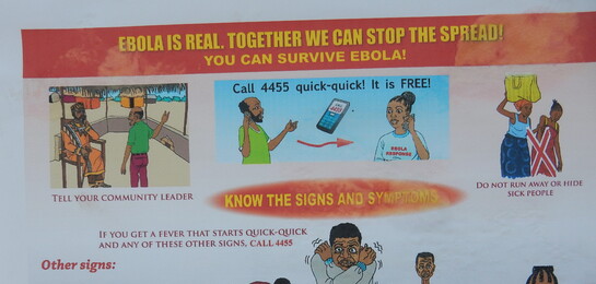 Das Ebola-Virus in Westafrika infizierte fast 30.000 Menschen. Plakate klären die Menschen über die Krankheit auf.