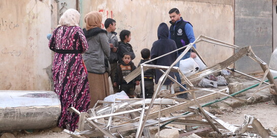 Über die Partnerorganisation Bonyan verteilt die Organisation arche noVa Hilfsgüter an die vom Erdbeben betroffenen Menschen in Syrien