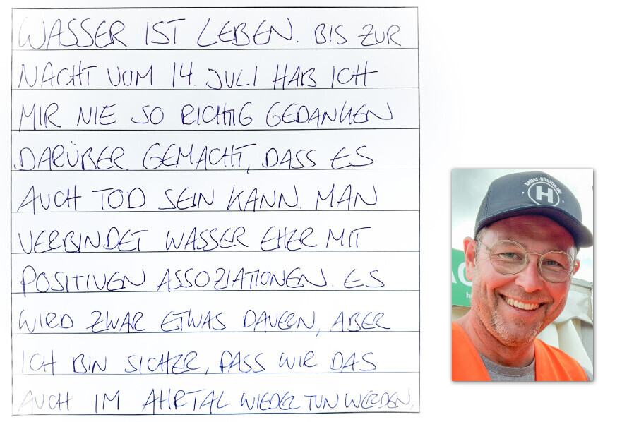 Marc Ulrich vom Helfer-Shuttle Ahrtal hat beim Kunstwerk mitgewirkt Marc Ulrich vom Helfer-Shuttle Ahrtal hat beim Kunstwerk mitgewirkt