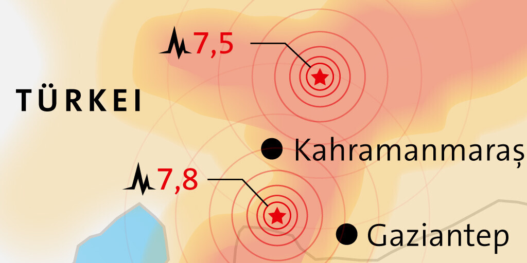 Grafik: Erdbebengebiet Grenze Türkei Syrien