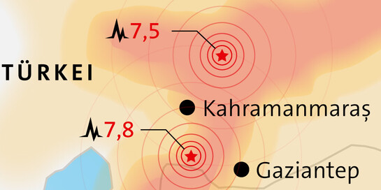 Grafik: Erdbebengebiet Grenze Türkei Syrien