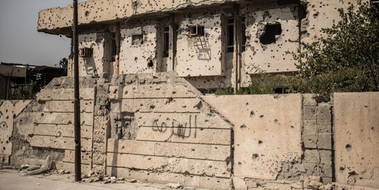 Ein von Kugeln zerstörtes Haus im Irak