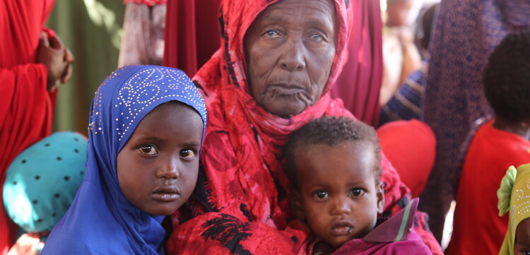 Eine Frau und ihre Kinder in Somalia müssen wegen der Dürre in Afrika hungern.