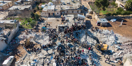 Luftaufnahme von Zerstörung nach Erdbeben Türkei/Syrien