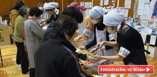 In Zusammenarbeit mit NICCO wurden von April bis Juli 500 Menschen in  Evakuierungszentren in Natori City in der Region Miyagi mit Lebensmitteln und Hygieneartikeln versorgt. Von Juli bis Oktober sollen in Kensennume City in Miyagi täglich 400 bedürftige