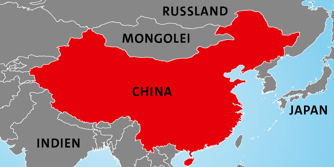 Die geographische Lage der Volksrepublik China