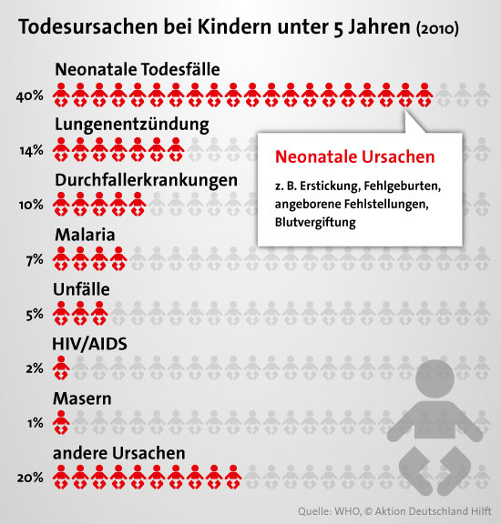 Infografik: Todesursachen bei Kindern unter fünf Jahren (2010)