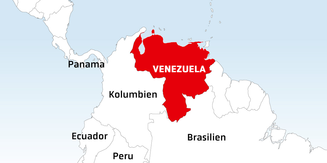 Die Lage von Venezuela in Südamerika