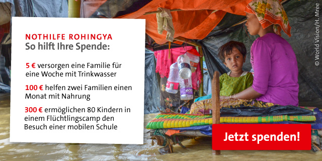 Die Rohingya sind auf Nothilfe angewiesen. Helfen Sie mit - jetzt mit Ihrer Spende! Die Rohingya sind auf Nothilfe angewiesen. Helfen Sie mit - jetzt mit Ihrer Spende!