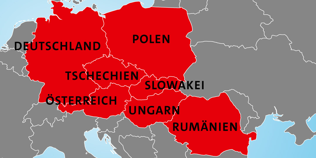 Länderkarte Hochwasser Mitteleuropa