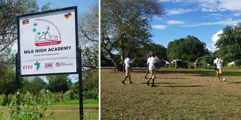 Jugendliche beim Fußballspielen an der Nile High Academy in einem Flüchtlingscamp in Uganda Jugendliche beim Fußballspielen an der Nile High Academy in einem Flüchtlingscamp in Uganda