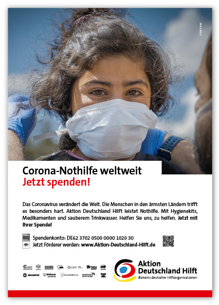 Freianzeigen Motiv Corona Nothilfe weltweit Freianzeigen Motiv Corona Nothilfe weltweit