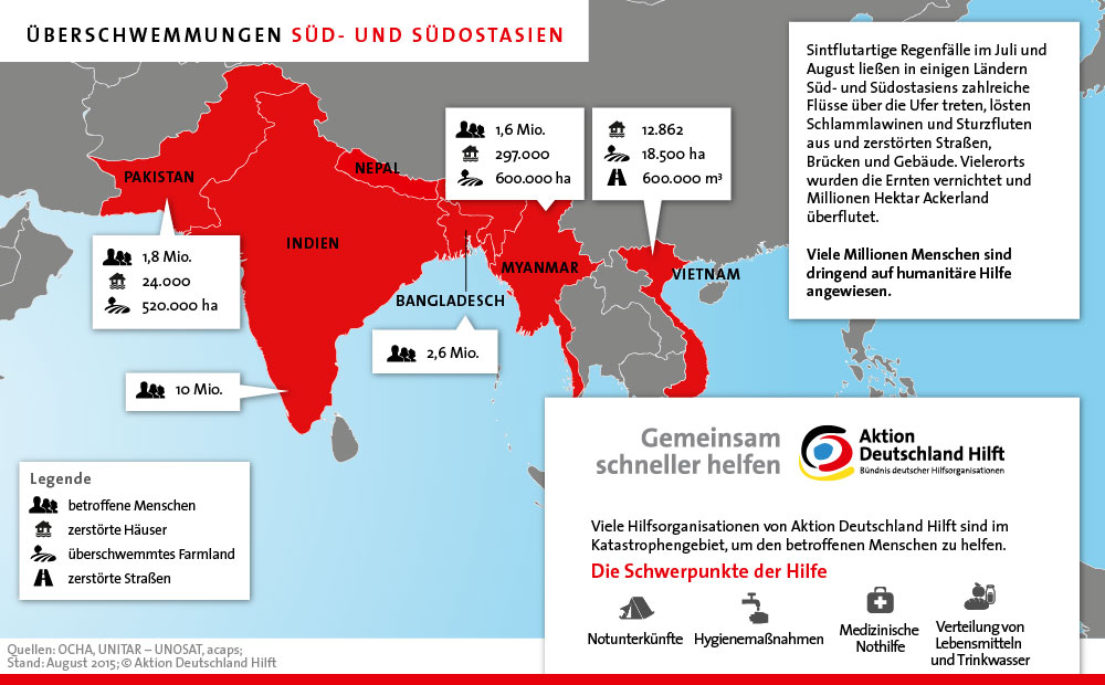 Infografik: Überschwemmungen Süd- und Südostasien